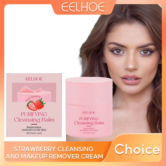 EELHOE Strawberry Cleansing Balm Makeup Remover Deep Cleansing Face Pore Cleaning Oil-Based Magic Purifying Cleansing Balm 50g