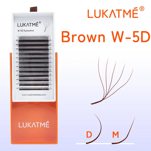LUKATME Brown 5D M Curl Fox Eyelash Extensions 7-14mm Premium Soft Volume 5D Lashes Foxy Eye Brown False Mink 5D W Eyelashes