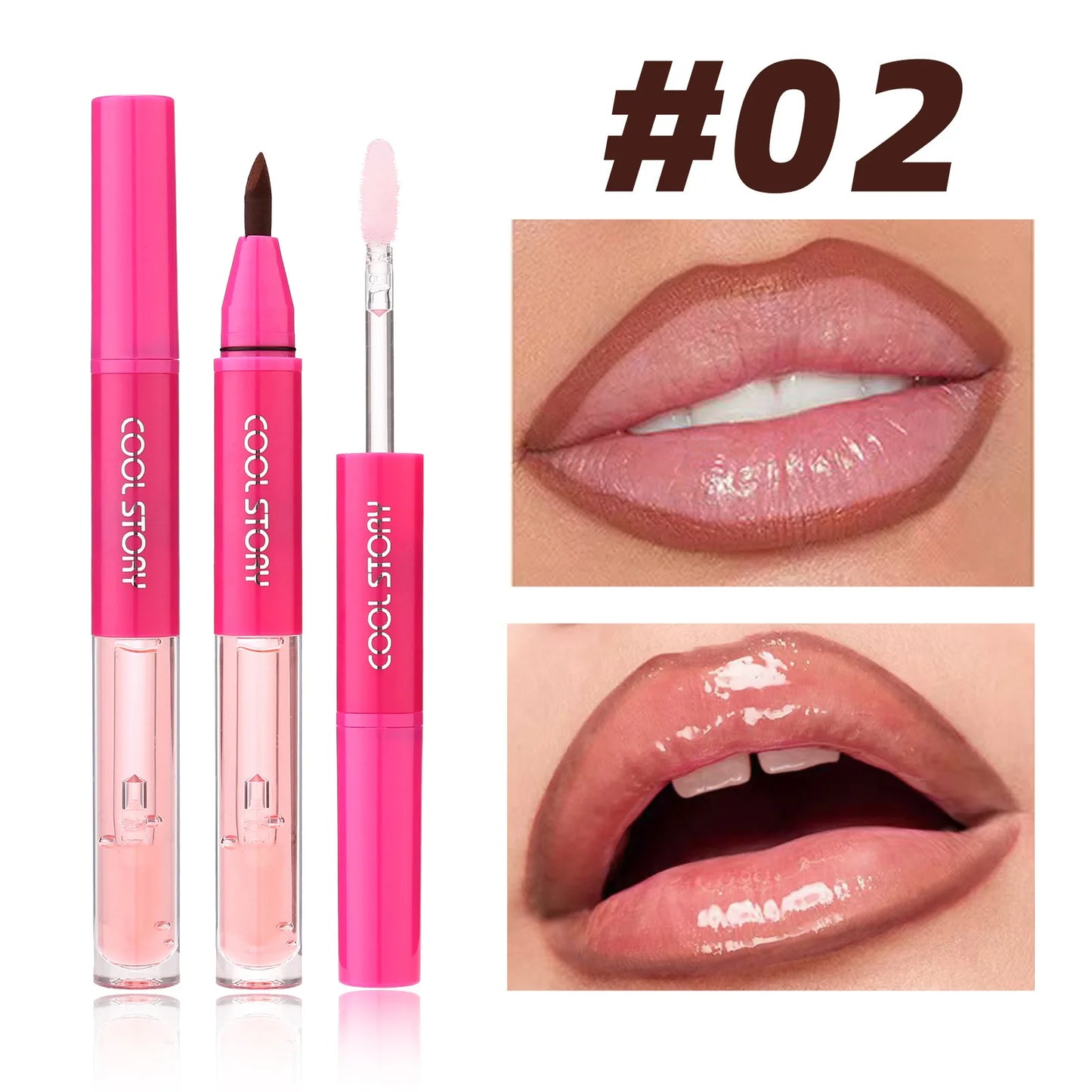2 in 1 Matte Lip Liner Mirror Lip Gloss Waterproof Plumping Stain Hydrating Shiny Transparent Lip Oil Jelly Lips Contour Makeup