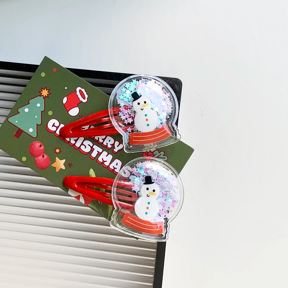 2pcs Christmas hairpin Quicksand hairpin to hairpin Christmas Tree hairpin Santa Deer hairpin hair accessories