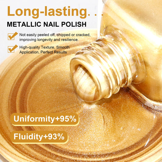 8ml Gold Metallic Nail Polish Bright Metal Mirror Nail Polish, Lasting,High Shine,Manicure Nail Lacquers Quick-Dry Manicure Art