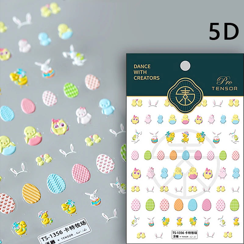 Lovely Cat Bunny Bowknot Poker Crown Lock Key Easter Eggs Love Cute Rabbit Mushroom Chick Flower Dog DIY Nail Art Stickers Decal