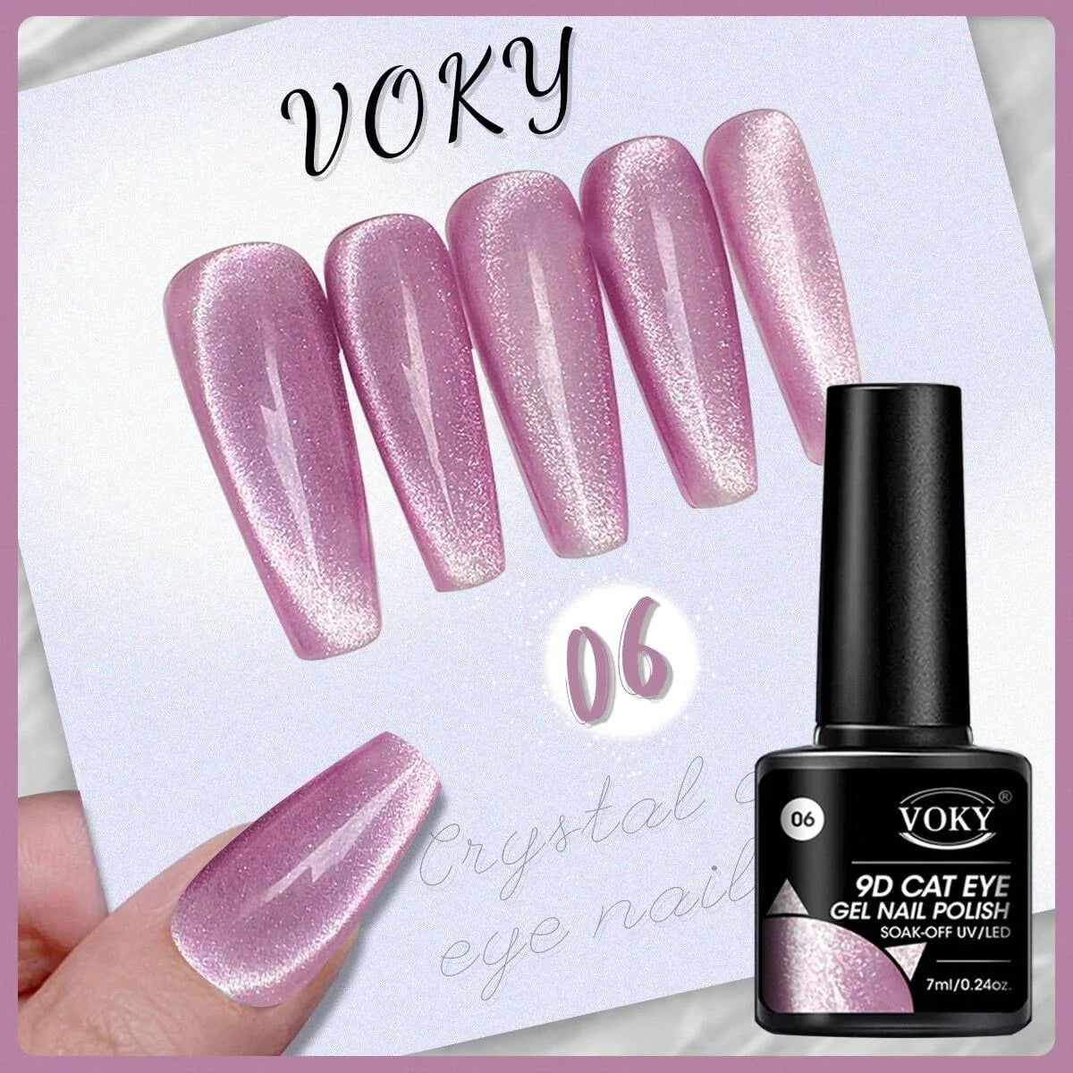 VOKY 7ML Crystal Stone Cat Eye Gel Nail Polish UV/LED Shiny Wide Cat Eye Gel, Classic Holographic Glitter Milky Way Color UV Gel