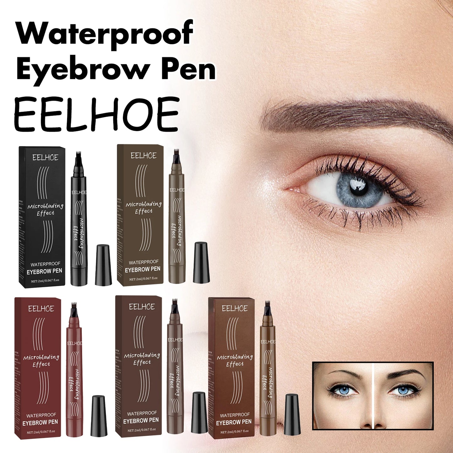 EELHOE Multi Color 4 Forks Eyebrow Pen Natural Plumping Eyebrow Waterproof Sweatproof Lasting Makeup Volumizing Eyebrow Pen