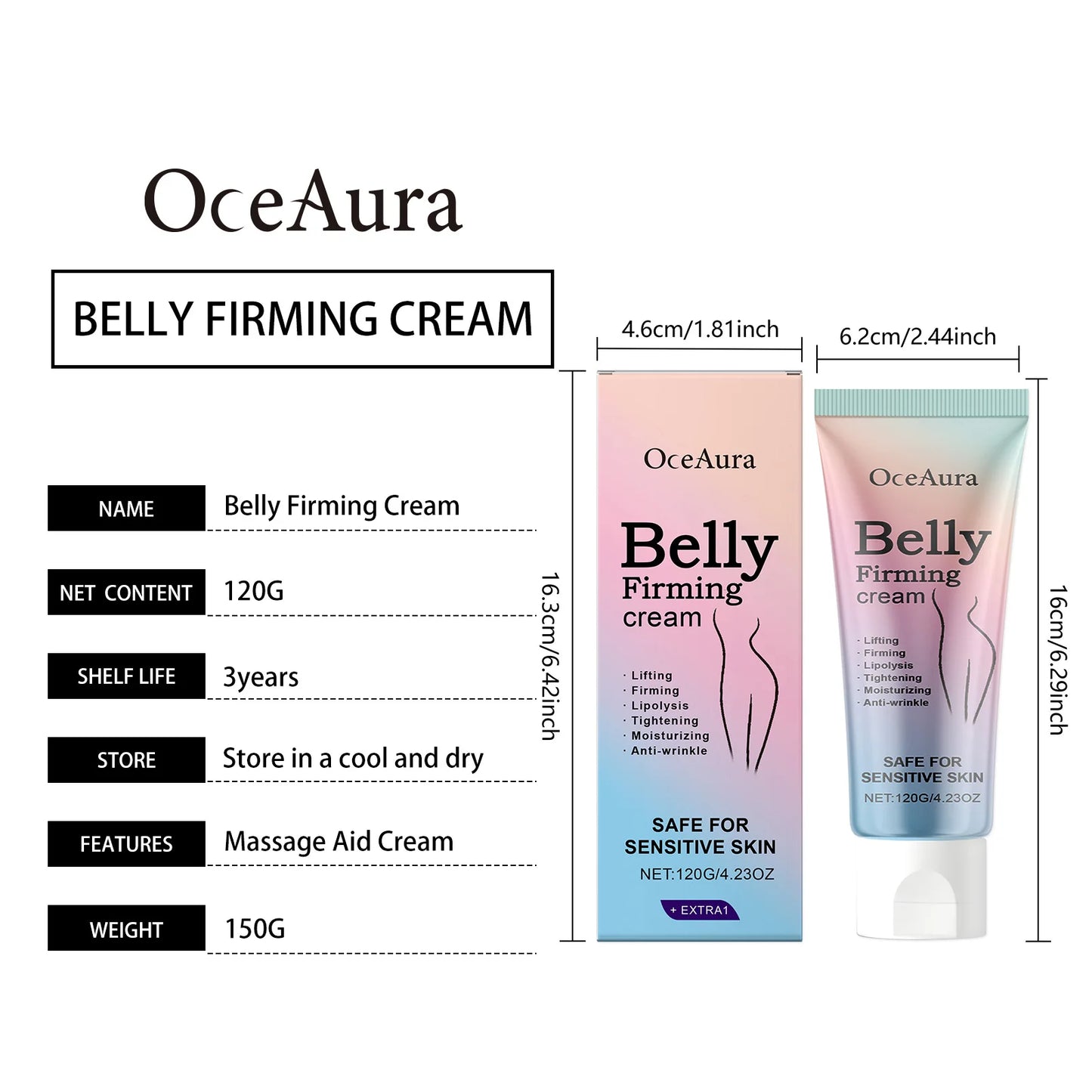 Oceaura 120g Firming Belly Cream Fat Burning Improve Sagging Skin Tighten Abdomen Slimming Lose Weight Abdominal Shaping Cream