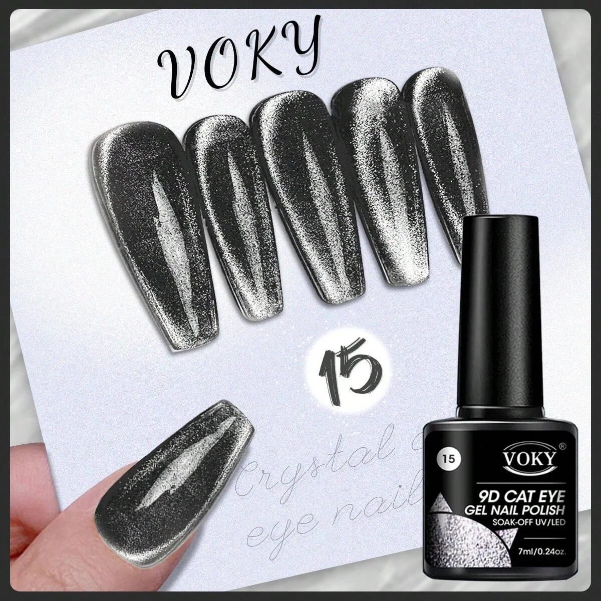 VOKY 7ML Crystal Stone Cat Eye Gel Nail Polish UV/LED Shiny Wide Cat Eye Gel, Classic Holographic Glitter Milky Way Color UV Gel
