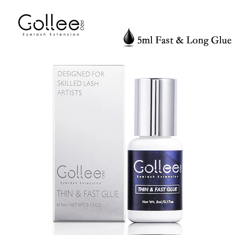 Gollee Eyelash Glue 0.5s Fast Dry Low Humidity Eyelashes Extension Glue Black Hypoallergenic Strong Lash Glue Waterproof Makeup