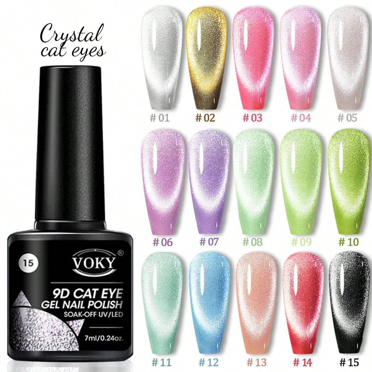 VOKY 7ML Crystal Stone Cat Eye Gel Nail Polish UV/LED Shiny Wide Cat Eye Gel, Classic Holographic Glitter Milky Way Color UV Gel
