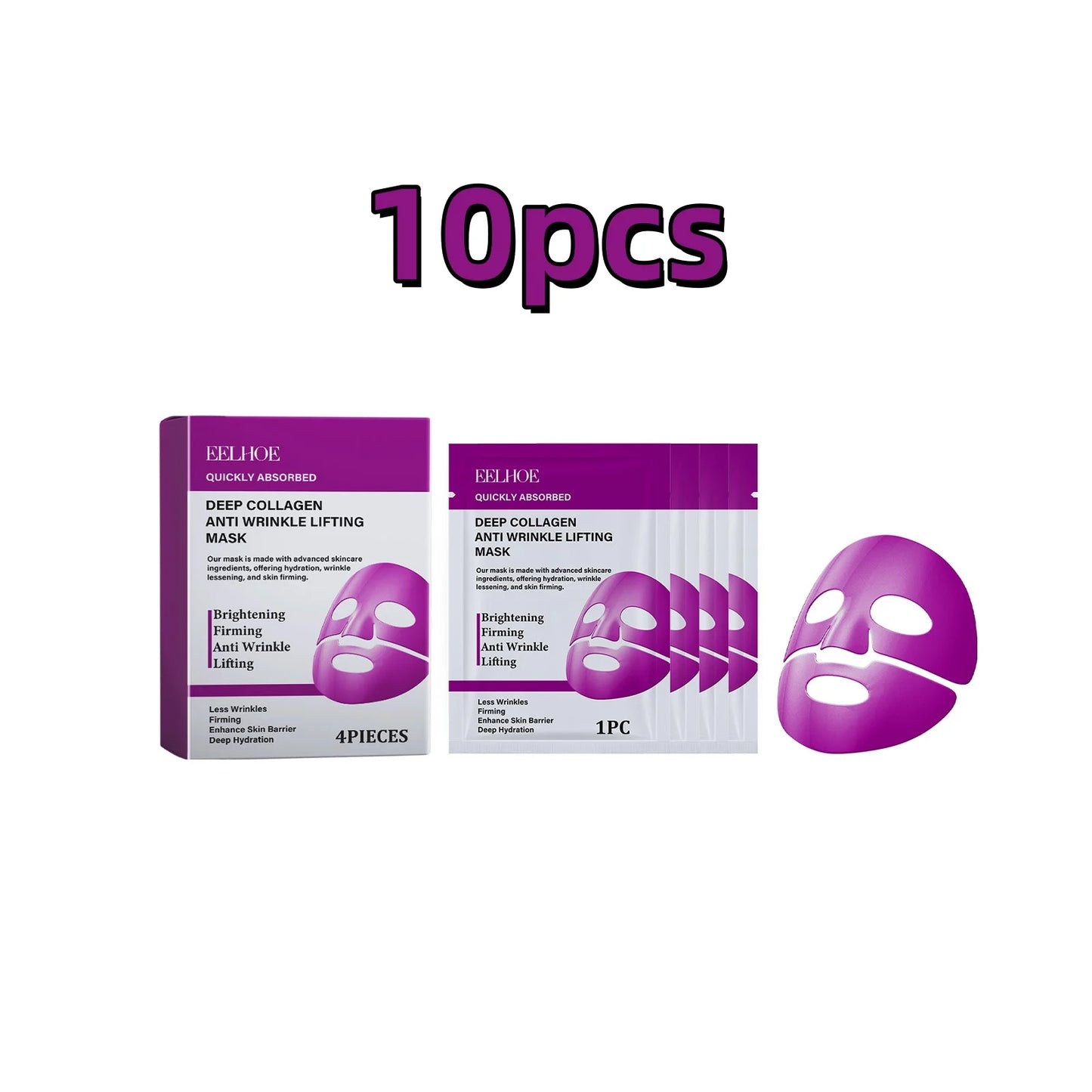 Eelhoe 4pcs Collagen Moisturizing Facial Mask Sheet Pore Minimizing Daily Hydrating Care Overnight Mask Bio Collagen Sheet Mask