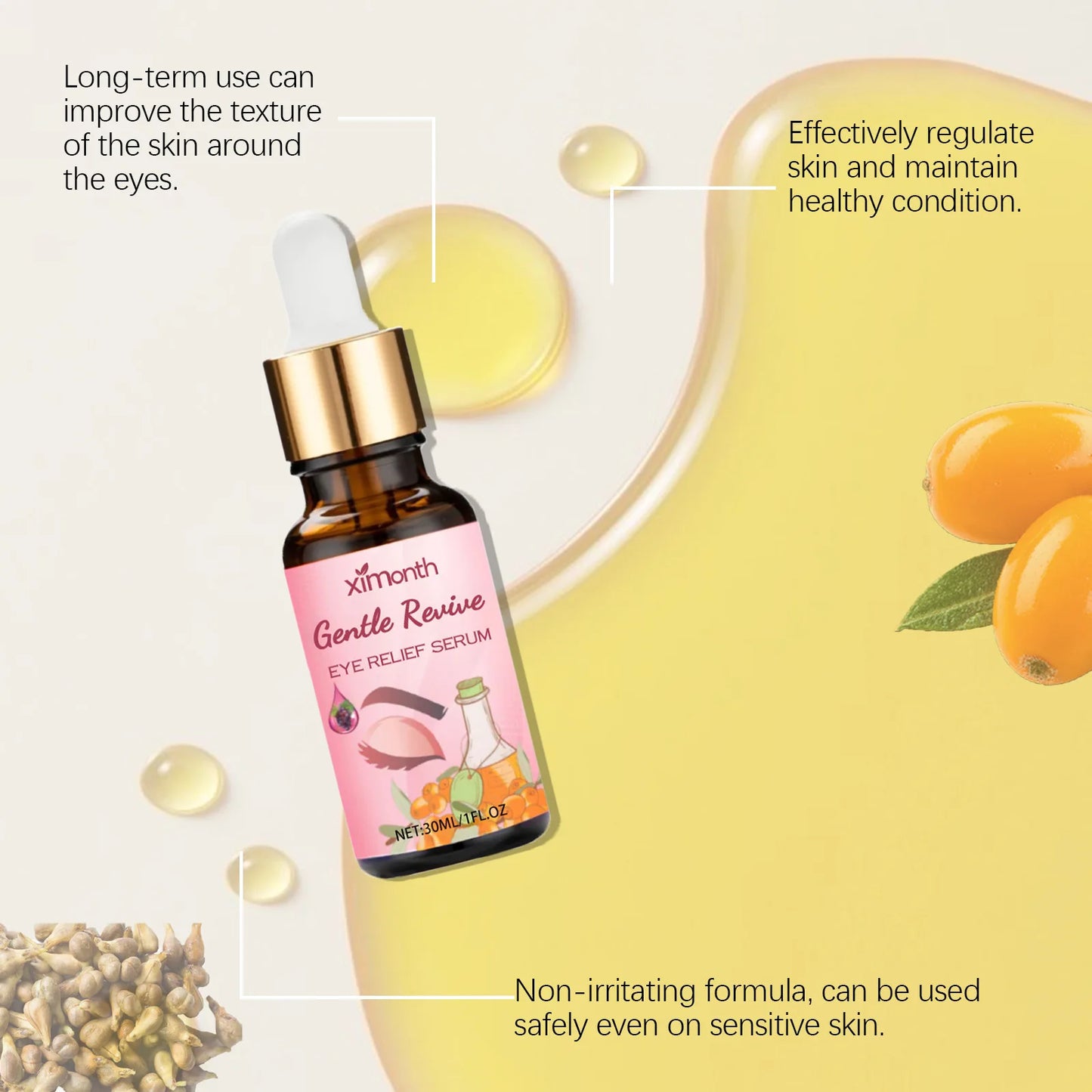 Ximonth Eye Relief Serum Relieve Eye Fatigue Firm Skin Prevent Milia Gentle Nourish Herbal Nursing Eye Soothing Essence Liquid