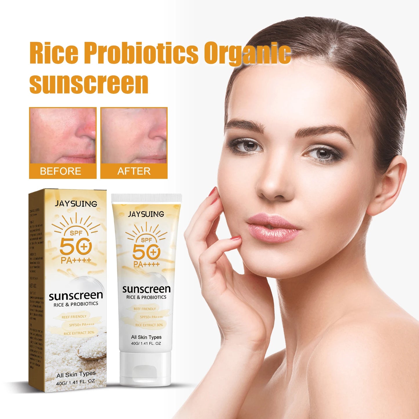 Jaysuing 40g Summer Probiotic Organic Sunscreen Outdoor Isolation Uv Protection Spf 50 Moisturizing Whiten Skin Body Sunblock