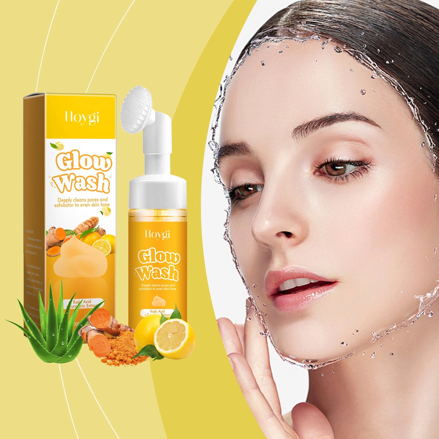 Hoygi 100ml Turmeric Face Wash Cleanser Clean Pores Glow Skin Care Hydrating Oil Control Remove Blackhead Exfoliating Cleanser
