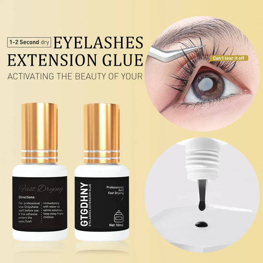 GTGDHNY 10ml Eyelash Glue 1 Seconds Fast Drying Eyelashes Extension Glue Pro Lashes Glue Black Adhesive Retention Long Last