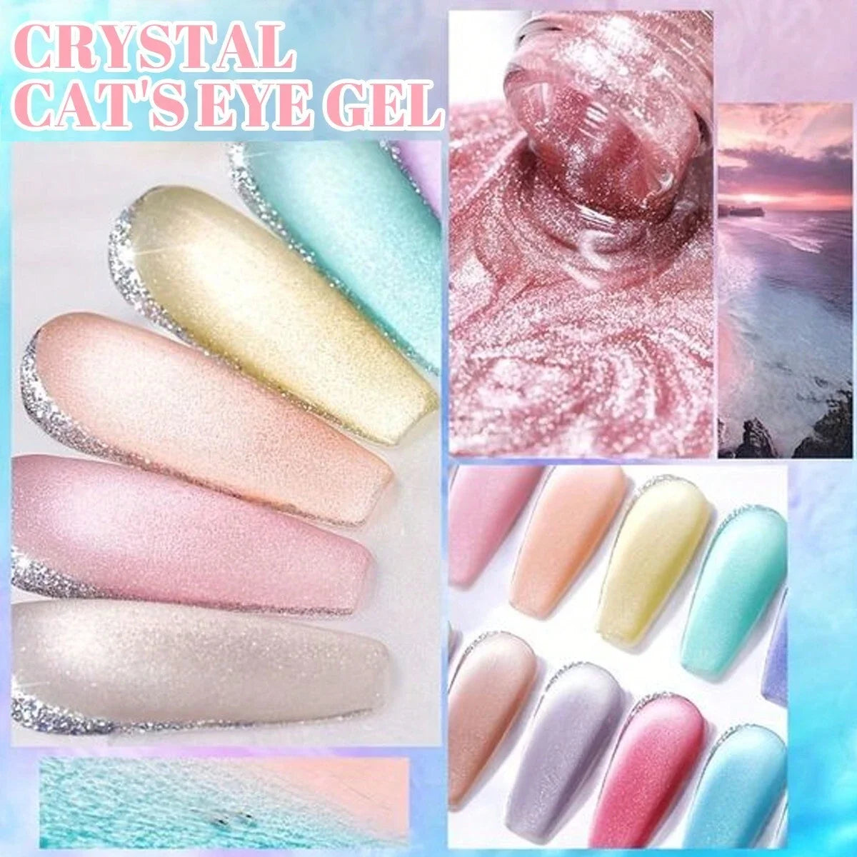 VOKY 7ML Crystal Stone Cat Eye Gel Nail Polish UV/LED Shiny Wide Cat Eye Gel, Classic Holographic Glitter Milky Way Color UV Gel