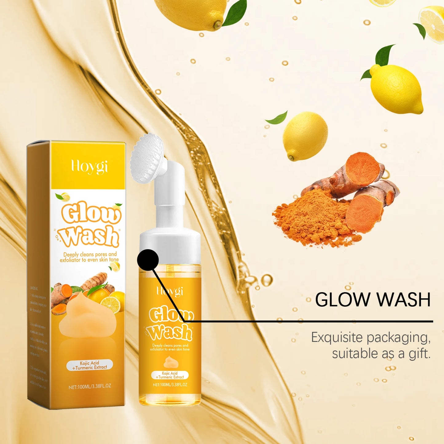 Hoygi 100ml Turmeric Face Wash Cleanser Clean Pores Glow Skin Care Hydrating Oil Control Remove Blackhead Exfoliating Cleanser