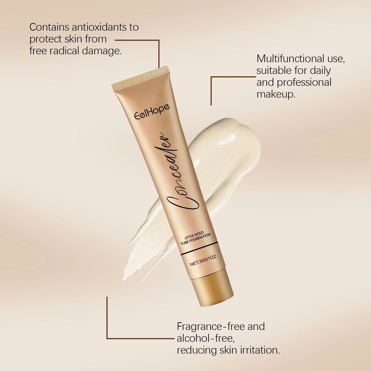 Foundation Concealer Improve Skin Elasticity Brighten Complexion Not Easy Remove Makeup Moisturizing Gold Tube Liquid Foundation
