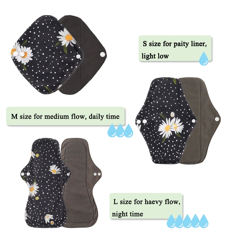 5PCS Small Medium Large Different Period Time Bamboo Reusable Menstrual Pads Washable Sanitary Towels for Lady Women Daily Night