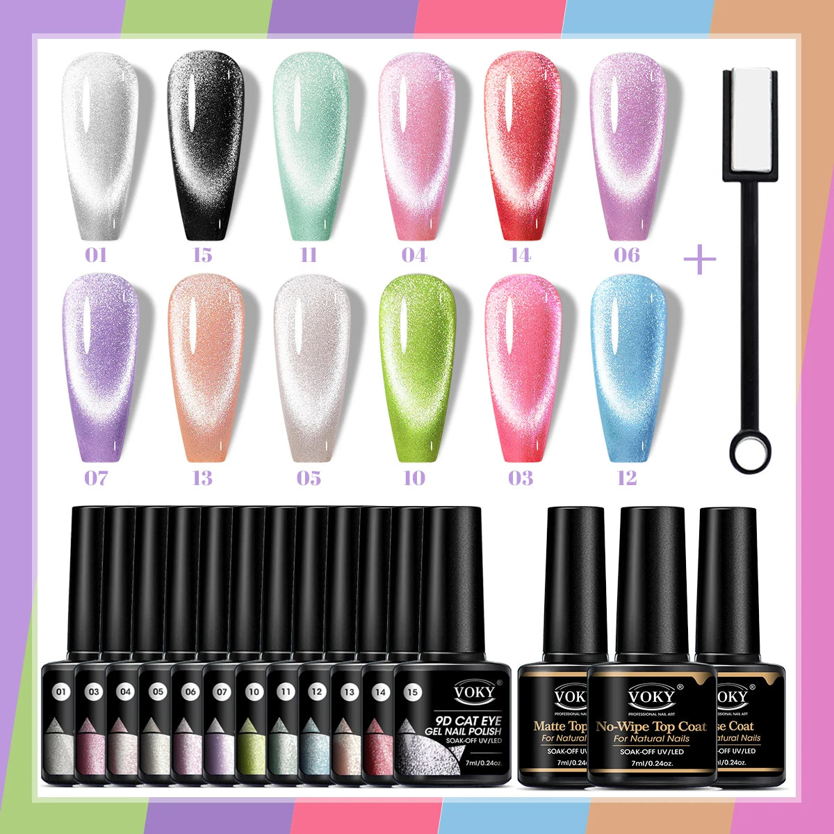 VOKY 7ML Crystal Stone Cat Eye Gel Nail Polish UV/LED Shiny Wide Cat Eye Gel, Classic Holographic Glitter Milky Way Color UV Gel