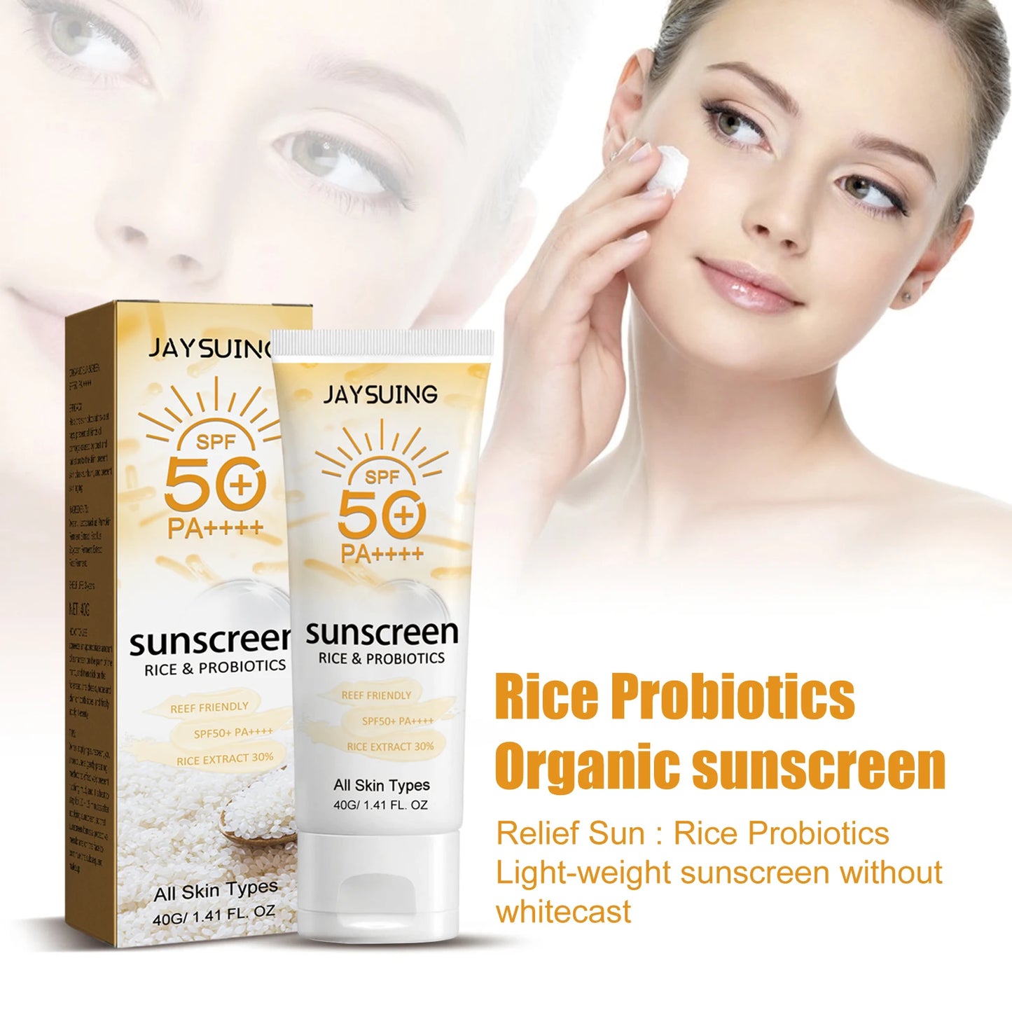 Jaysuing 40g Summer Probiotic Organic Sunscreen Outdoor Isolation Uv Protection Spf 50 Moisturizing Whiten Skin Body Sunblock
