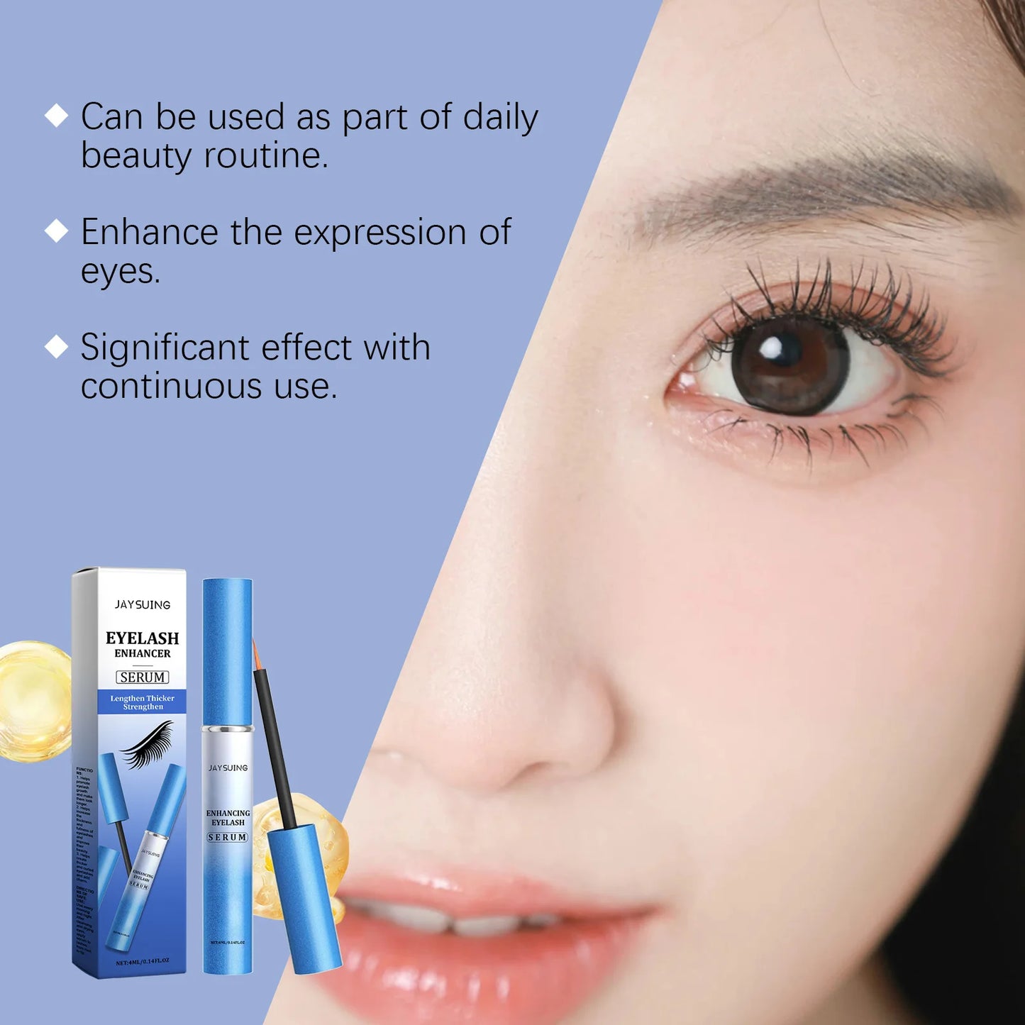 Jaysuing 4ml Eyelash Growth Serum Natural Boost Thicken Curly Eyelashes Eyebrow Lengthening Fuller Makeup Lash Enhancing Serum