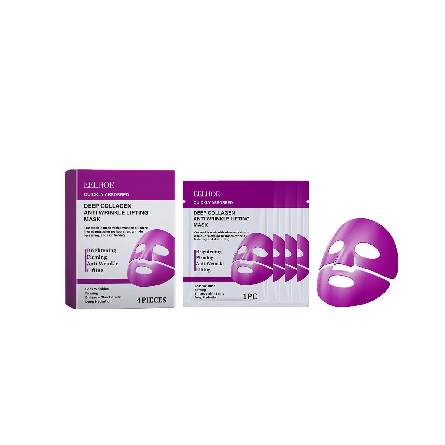 Eelhoe 4pcs Collagen Moisturizing Facial Mask Sheet Pore Minimizing Daily Hydrating Care Overnight Mask Bio Collagen Sheet Mask