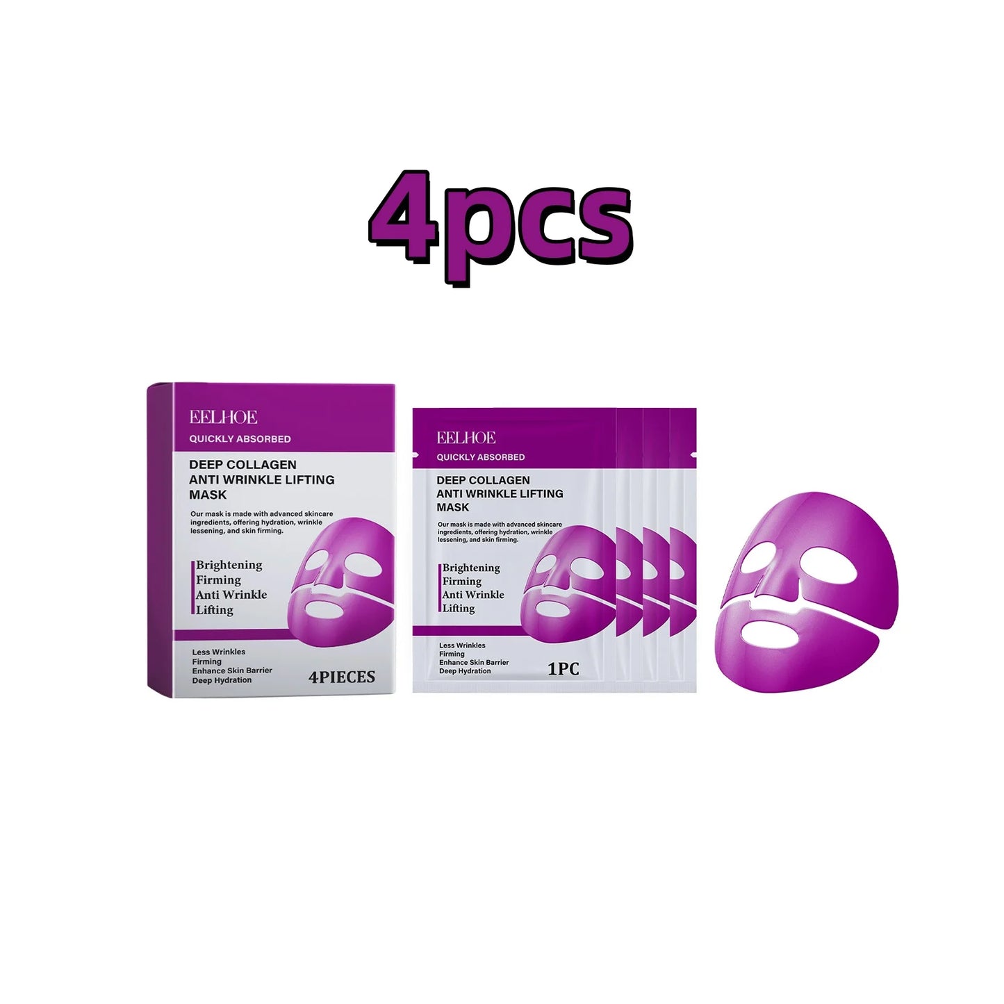 Eelhoe 4pcs Collagen Moisturizing Facial Mask Sheet Pore Minimizing Daily Hydrating Care Overnight Mask Bio Collagen Sheet Mask