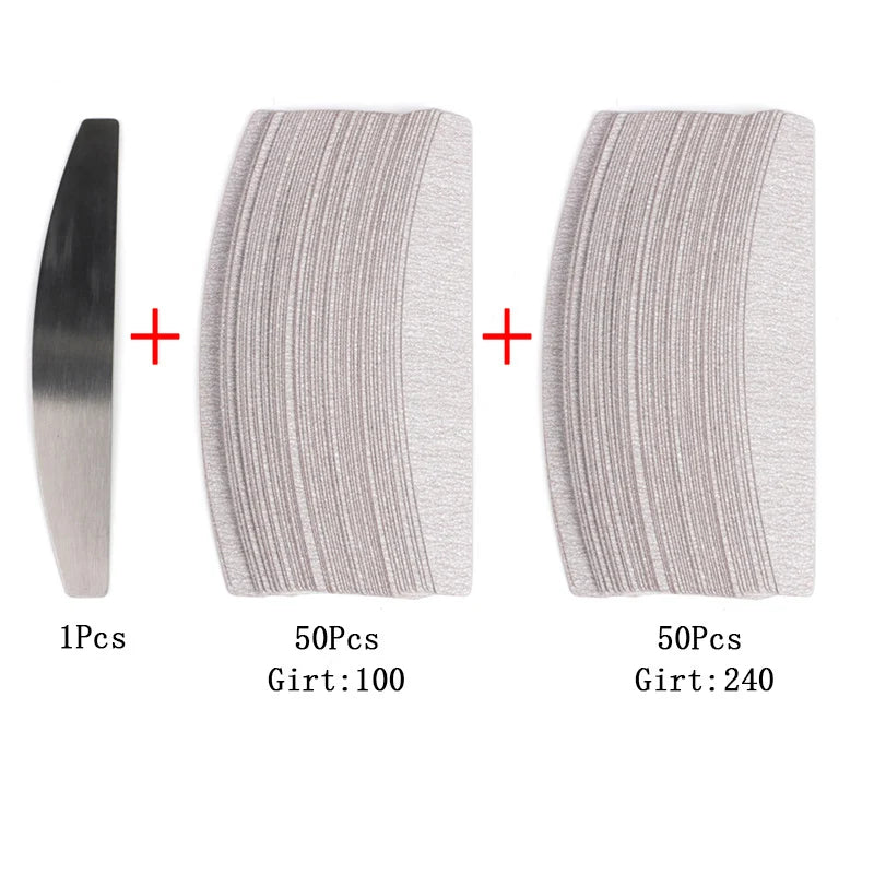 100Pcs Replacement  SandPaper Nail File With Metal Handle Removable  Buffer 100/180 Double-sided Strips Manicure Nail Art Files