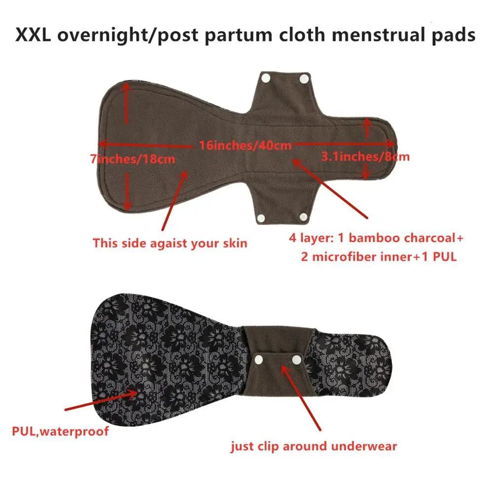 [Sigzagor]1 XXL Cloth Menstrual Pad Sanitary Bamboo Charcoal Reusable Overnight Post Partum 16in