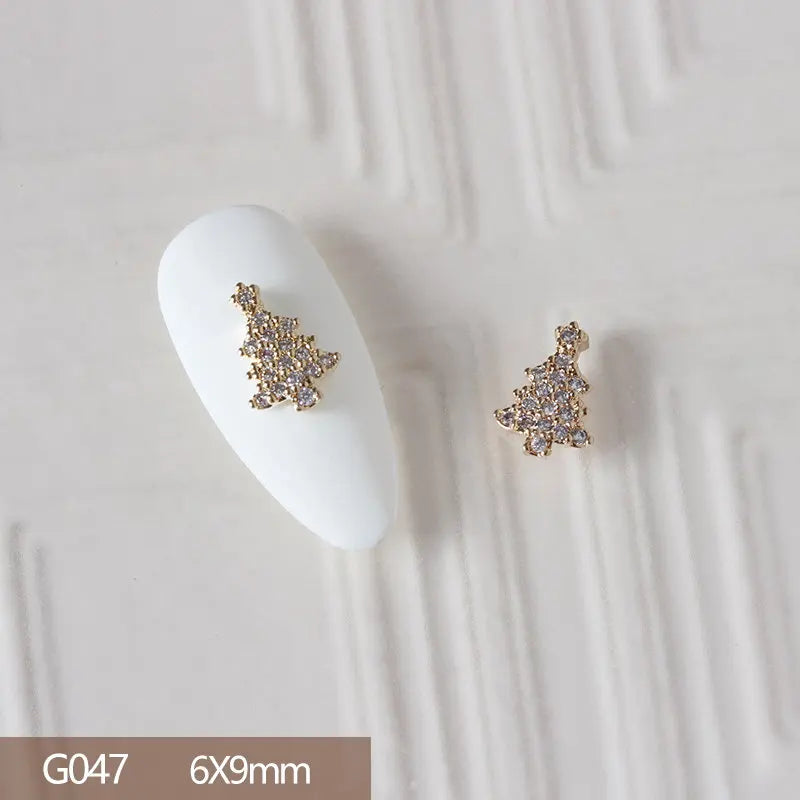 10pcs 3D Alloy Christmas Tree Bells Nail Art Zircon Pearl Metal Manicure Nails Accessories DIY Nail Decorations Supplies Charms