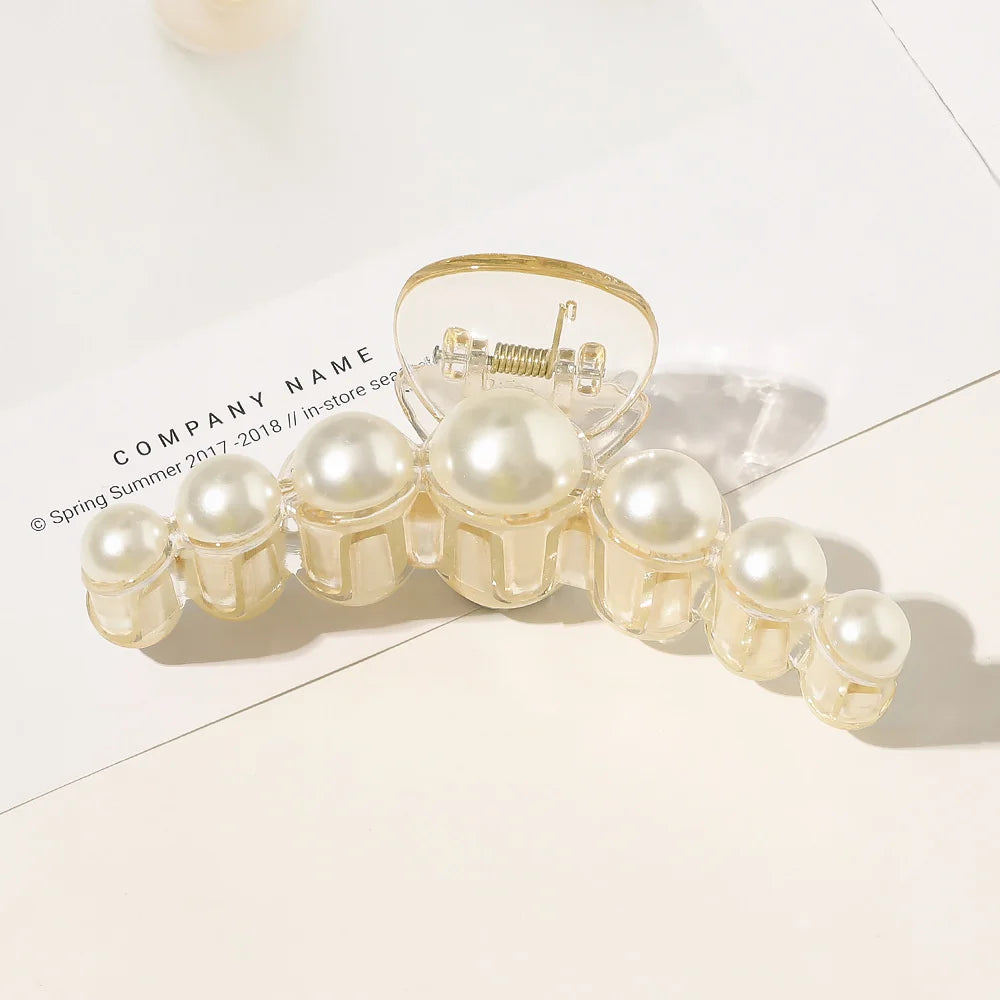 New Big Pearls Acrylic Hair Claw Clips Crab Hairpins Large Makeup Hair Styling Barrettes for Women Hair Accessories Bow Hairgrip