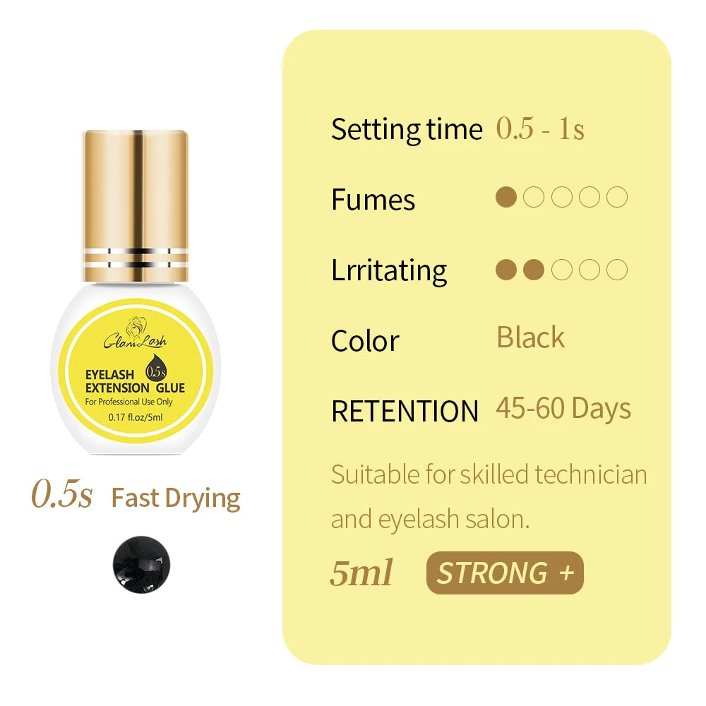 GLAMLASH Eyelash Extension Glue Individual False Lashes Black Adhesive Kit for Professional Use  0.3-2 Sec Dry Time
