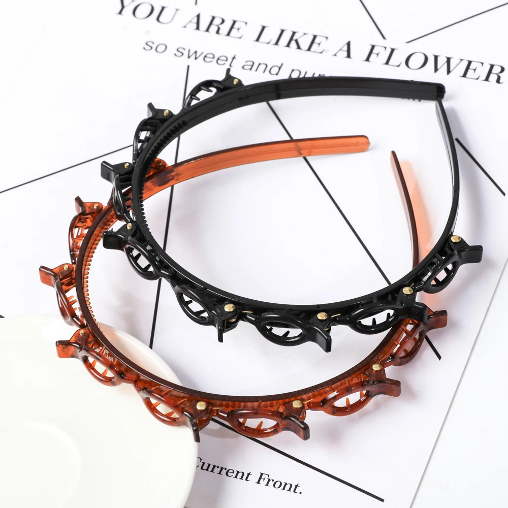 Double Layer Bands Clip Hairbands Fashion Plastic Braided Headband Punk New Knitting Womens Headwear Hair Accessories Pearl