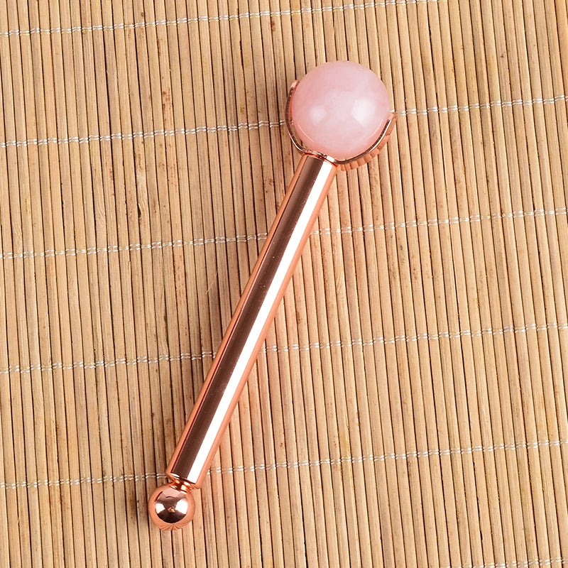 Natural Stone Facial Care Massage Roller Stainless Steel Wand Health Care Eye Head Massager Interchangeable Roller Head Tool