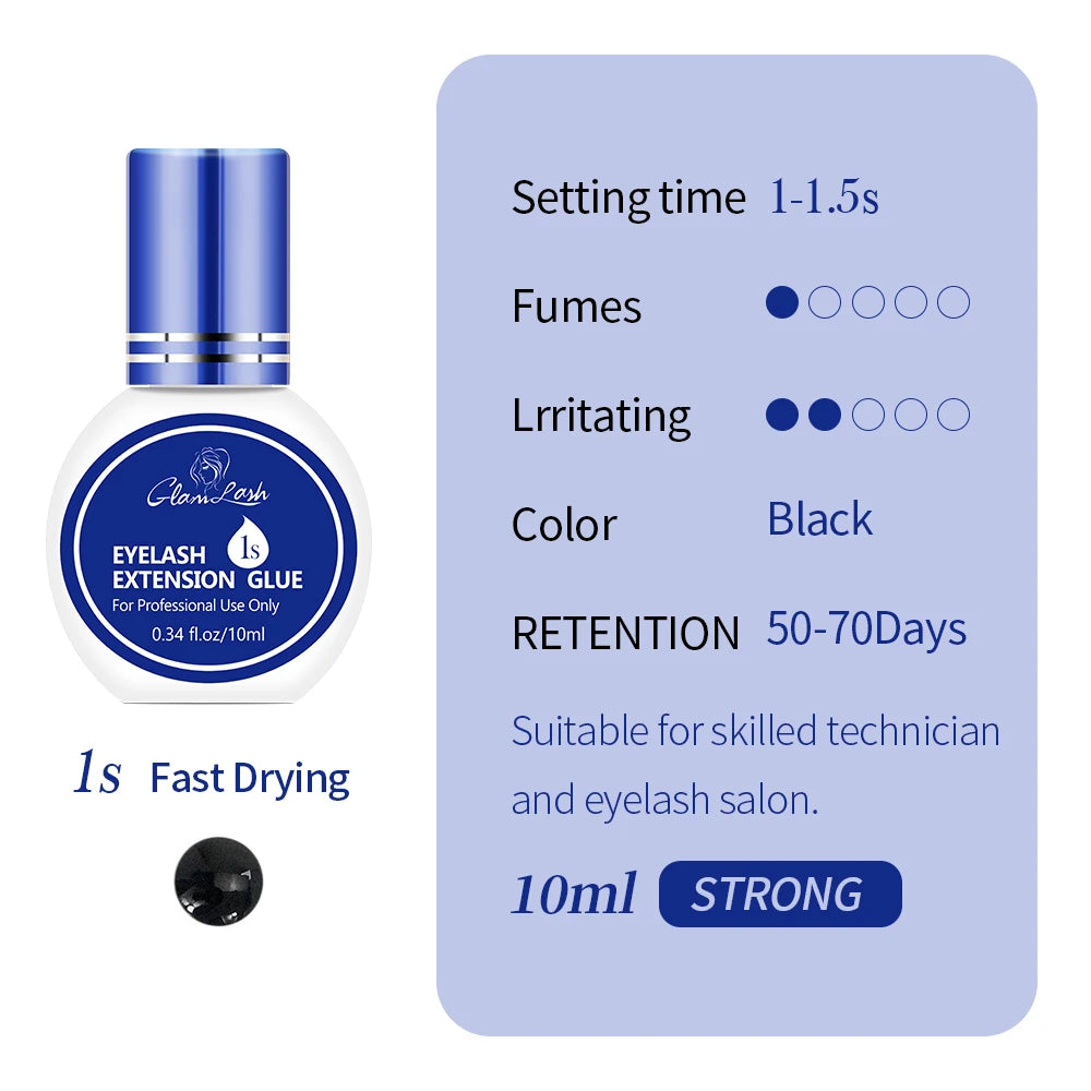 GLAMLASH Eyelash Extension Glue Individual False Lashes Black Adhesive Kit for Professional Use  0.3-2 Sec Dry Time