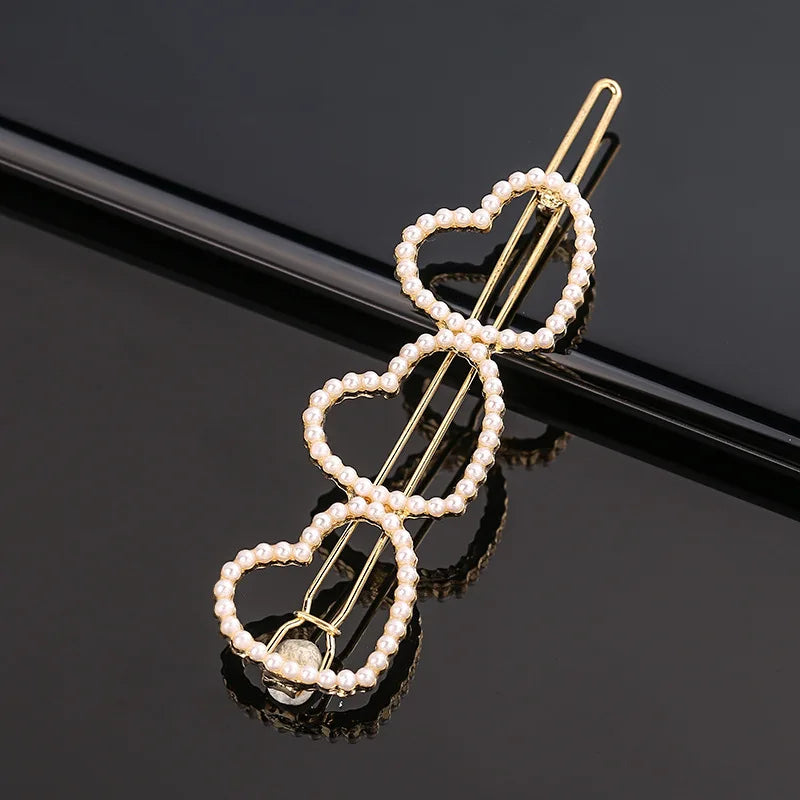 New Fashion Metal Love Heart Hair Clip Elegant Pearl Round Barrette for Women Girls Sweet Hairpins Barrettes Hair Accessories