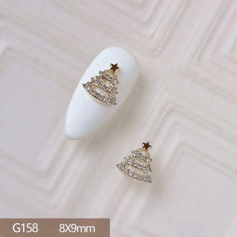 10pcs 3D Alloy Christmas Tree Bells Nail Art Zircon Pearl Metal Manicure Nails Accessories DIY Nail Decorations Supplies Charms