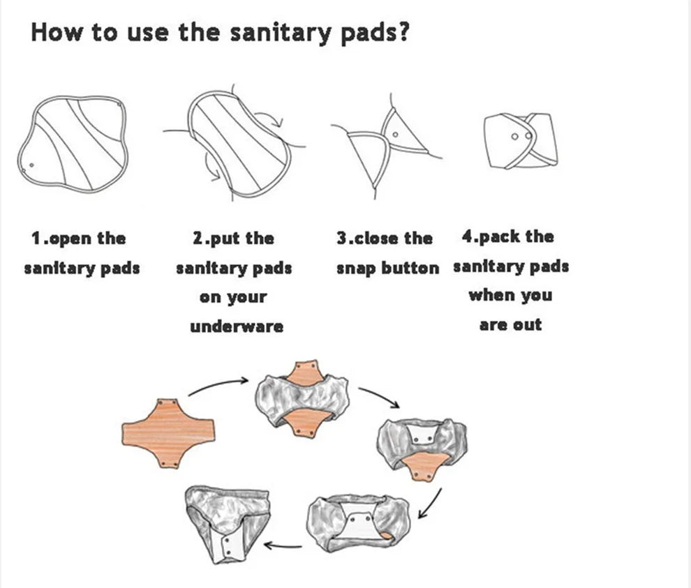 【Sigzagor】5+1 Set Long Panty Liners Cloth Menstrual Pads  RANDOM Prints Bamboo Charcoal Sanitary Washable Reusable Light Flow