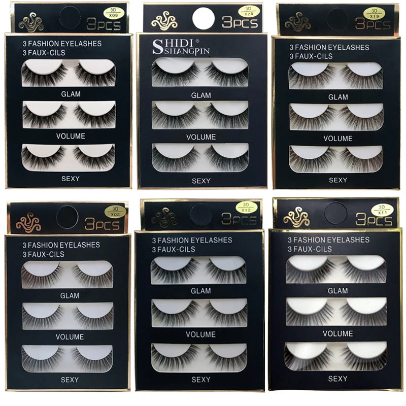 Faux Cils 3 Pairs False Eyelashes Natural Long 3D Mink Lashes Soft Fluffy Wispy Handmade Fake Lashes Eye Makeup Tools Maquiagem