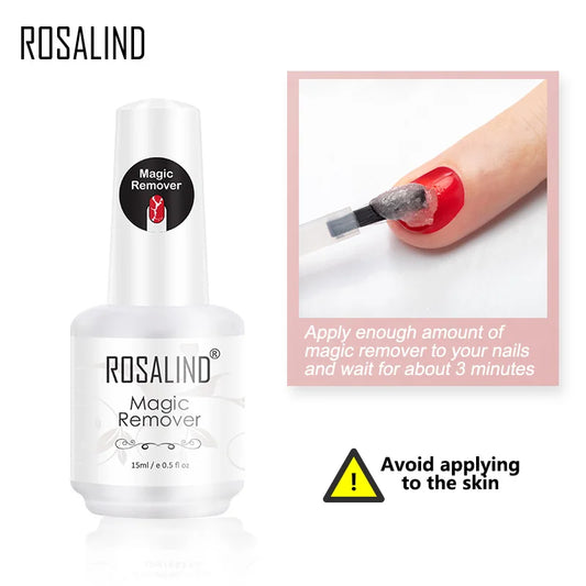 ROSALIND Magic Remover Nail Easy Off Gel Remover Cleaner Nail Polish Within 2-3 MINS 15ml Magic Removal Varnishes Base Top Coat