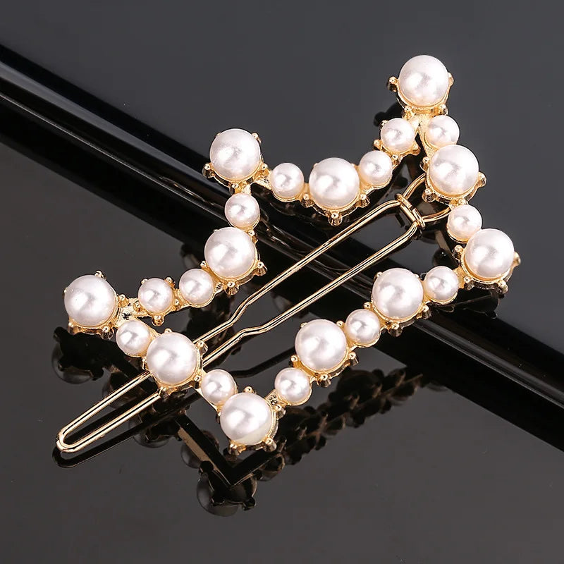New Fashion Metal Love Heart Hair Clip Elegant Pearl Round Barrette for Women Girls Sweet Hairpins Barrettes Hair Accessories