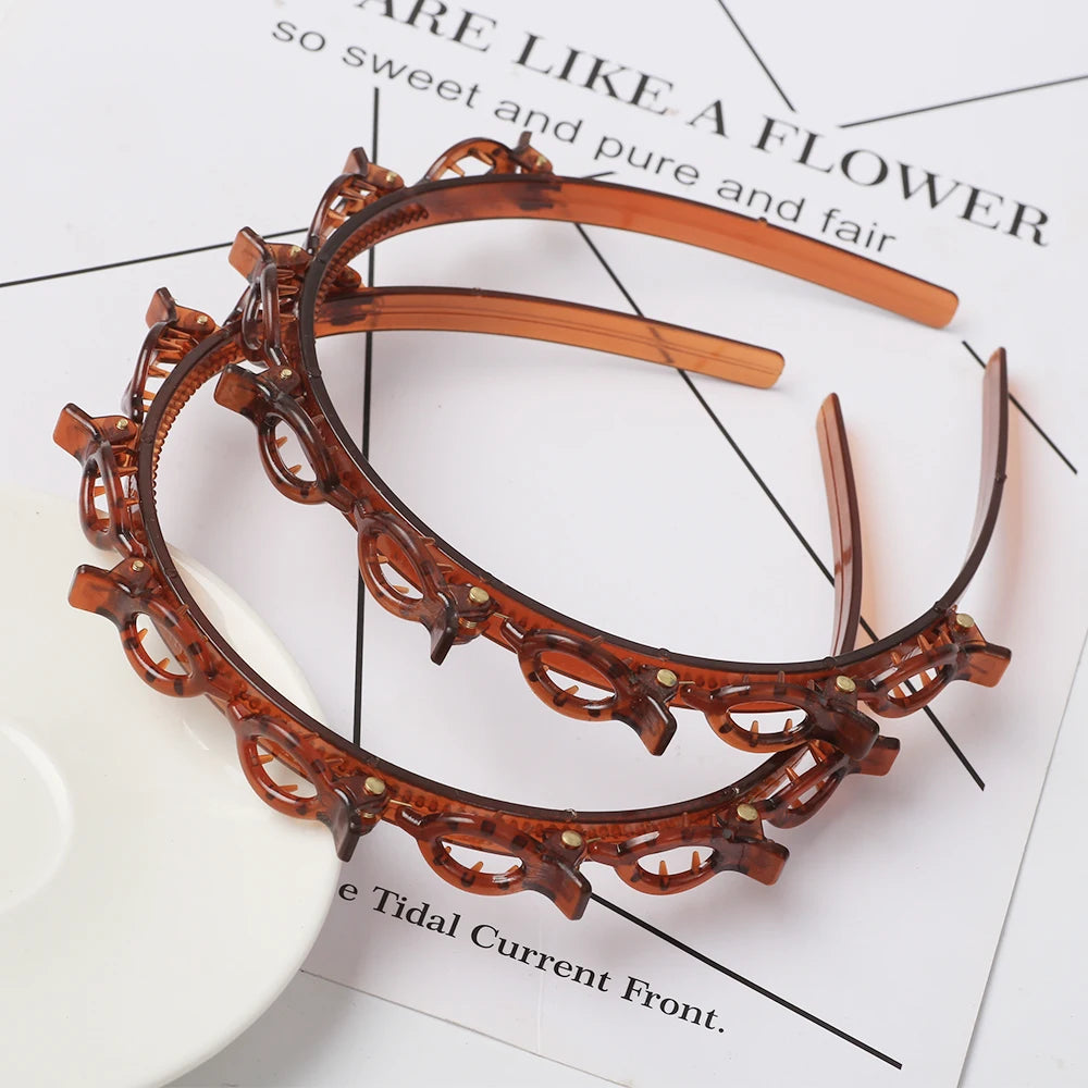 Double Layer Bands Clip Hairbands Fashion Plastic Braided Headband Punk New Knitting Womens Headwear Hair Accessories Pearl