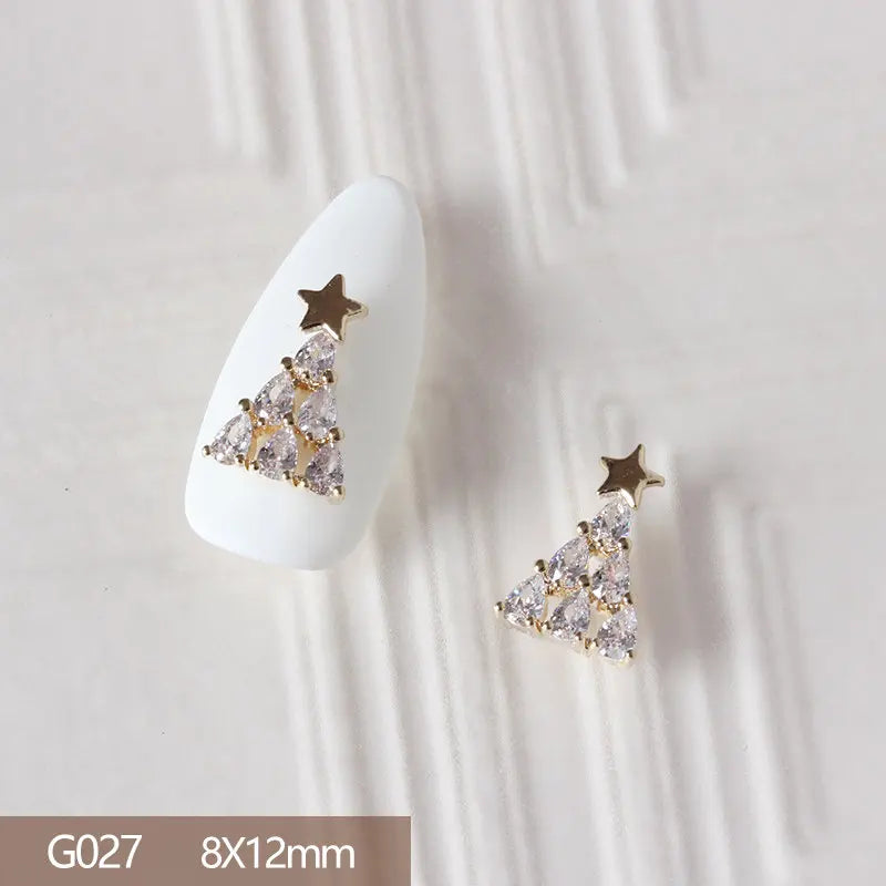 10pcs 3D Alloy Christmas Tree Bells Nail Art Zircon Pearl Metal Manicure Nails Accessories DIY Nail Decorations Supplies Charms