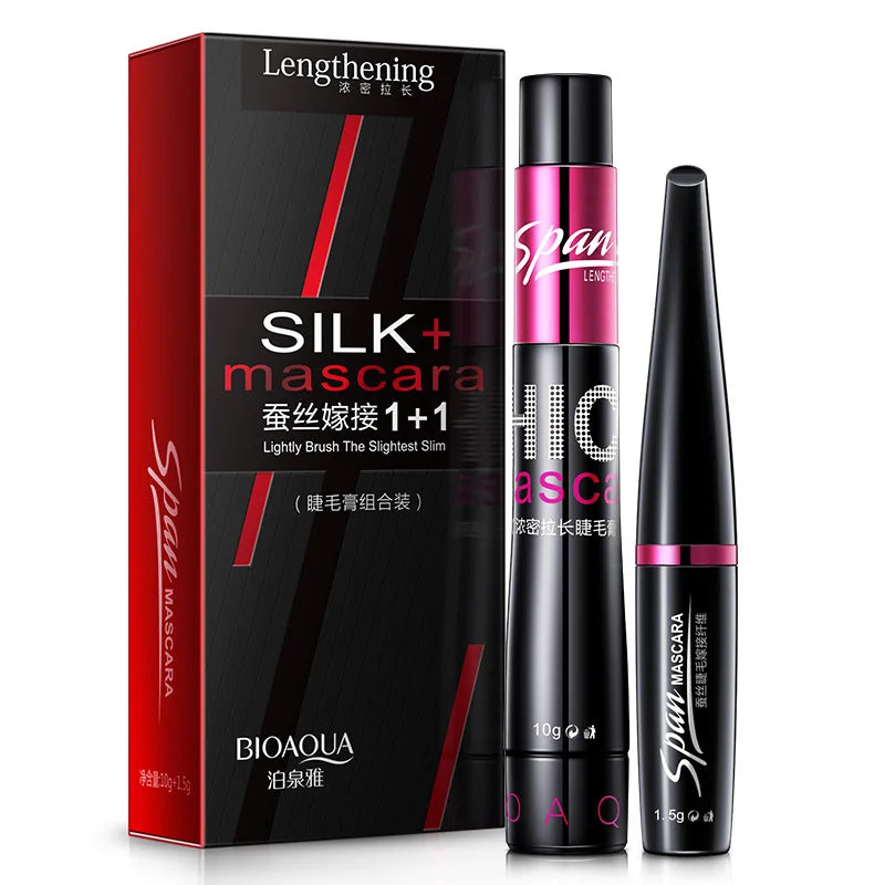 Silk Mascara 1+1 4D Fiber Cosmetics 3D Mascara Eyelashes Lengthening Full Professional Makeup Eyelash False Eyelashes
