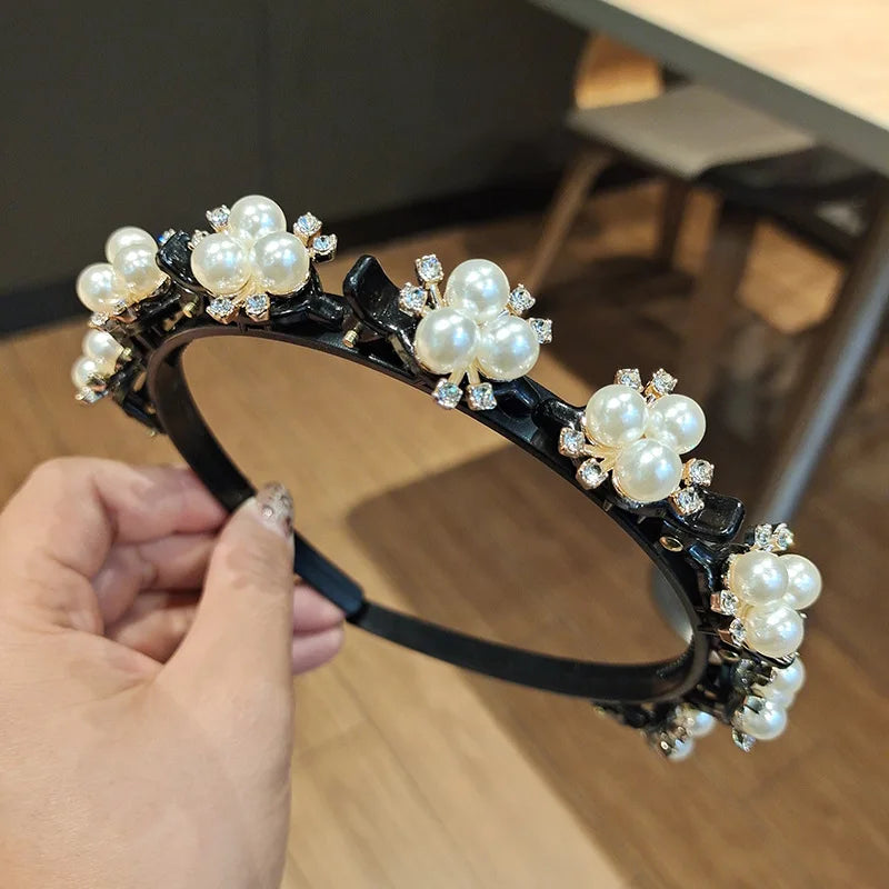 Double Layer Bands Clip Hairbands Fashion Plastic Braided Headband Punk New Knitting Womens Headwear Hair Accessories Pearl
