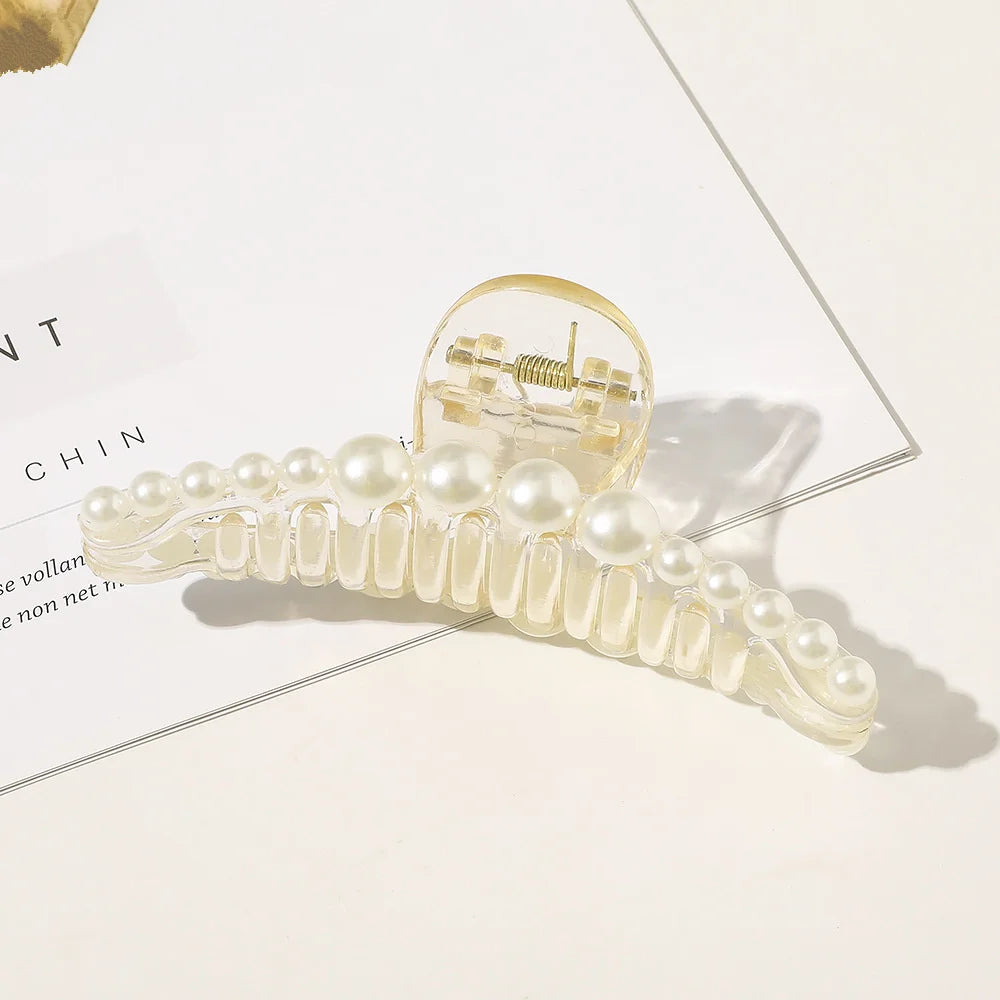 New Big Pearls Acrylic Hair Claw Clips Crab Hairpins Large Makeup Hair Styling Barrettes for Women Hair Accessories Bow Hairgrip