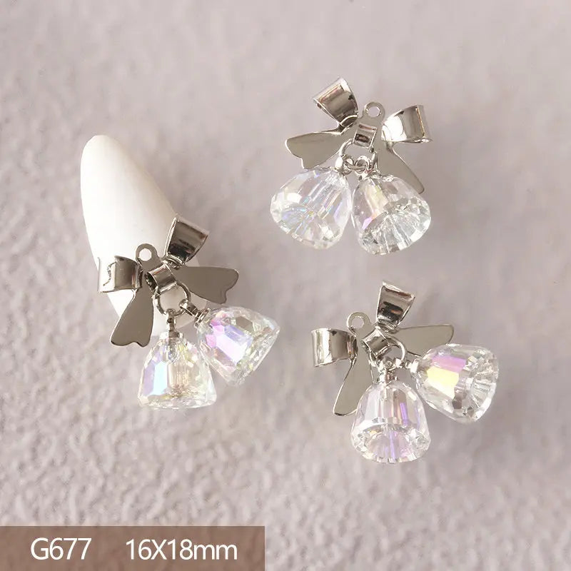 10pcs 3D Alloy Christmas Tree Bells Nail Art Zircon Pearl Metal Manicure Nails Accessories DIY Nail Decorations Supplies Charms