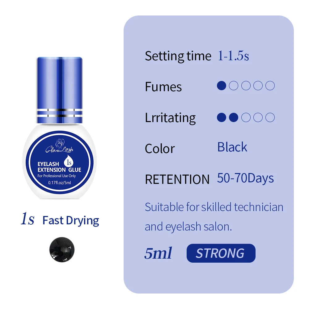 GLAMLASH Eyelash Extension Glue Individual False Lashes Black Adhesive Kit for Professional Use  0.3-2 Sec Dry Time