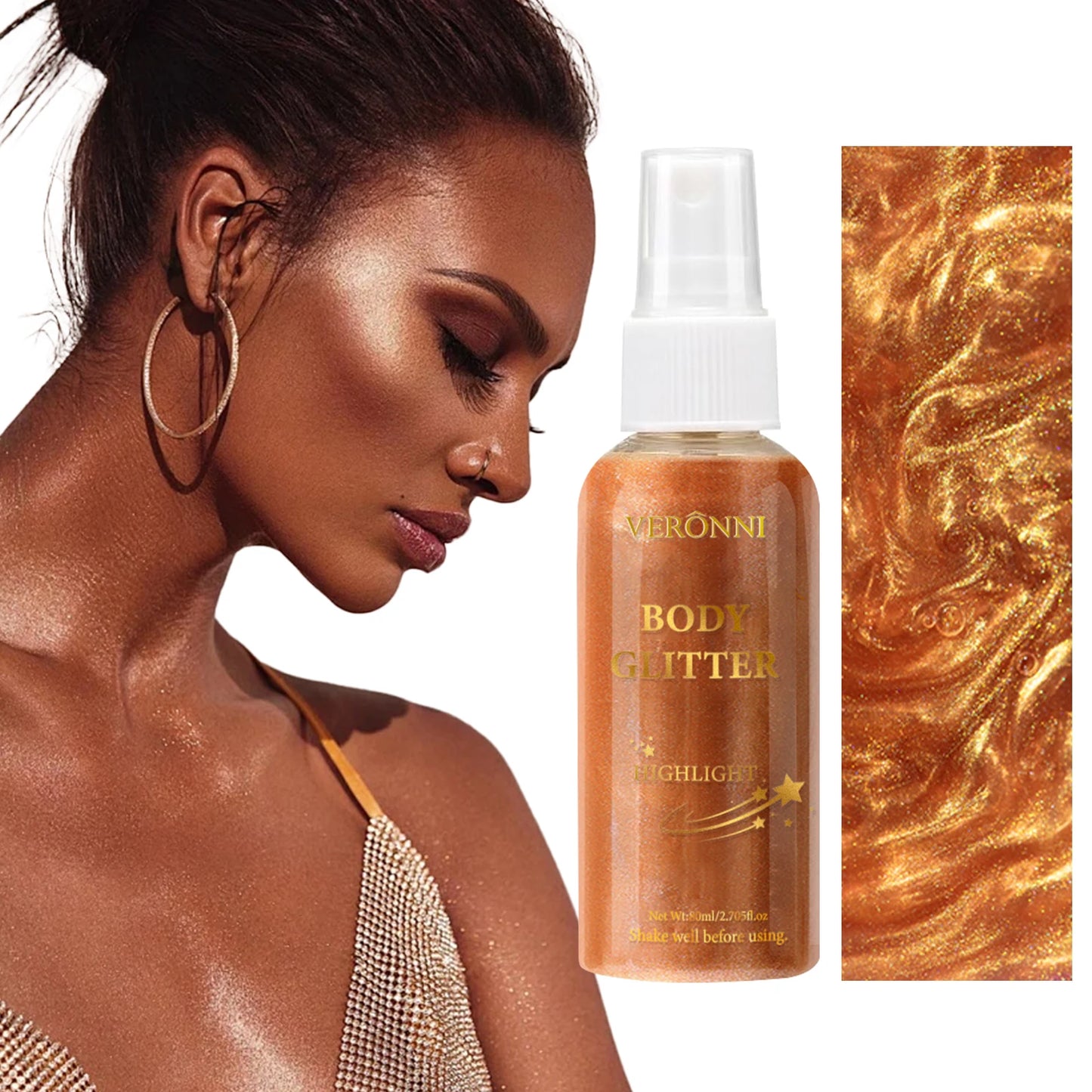 Glow Shimmer Spray,Waterproof Liquid Highlighter Body Luminizer with Glitter Makeup For Face & Body,Long-lasting For Festival