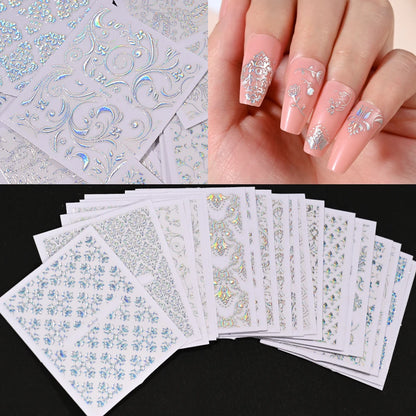 30pcs 5D Embossed Rose Golden Lace Floral Nail Stickers Retro Vine Flower Nail Decals 5.5*6.5cm Irregular Geometric Nail Sliders