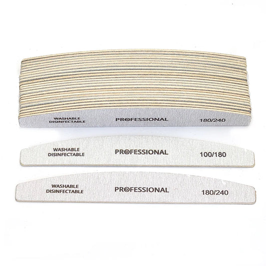 10pcs/Lot Wooden Nail Files Professional 100 180 240 Emery Board Manicure Buffer Grey Boat Double-sided Wooden Pedicure Buffers